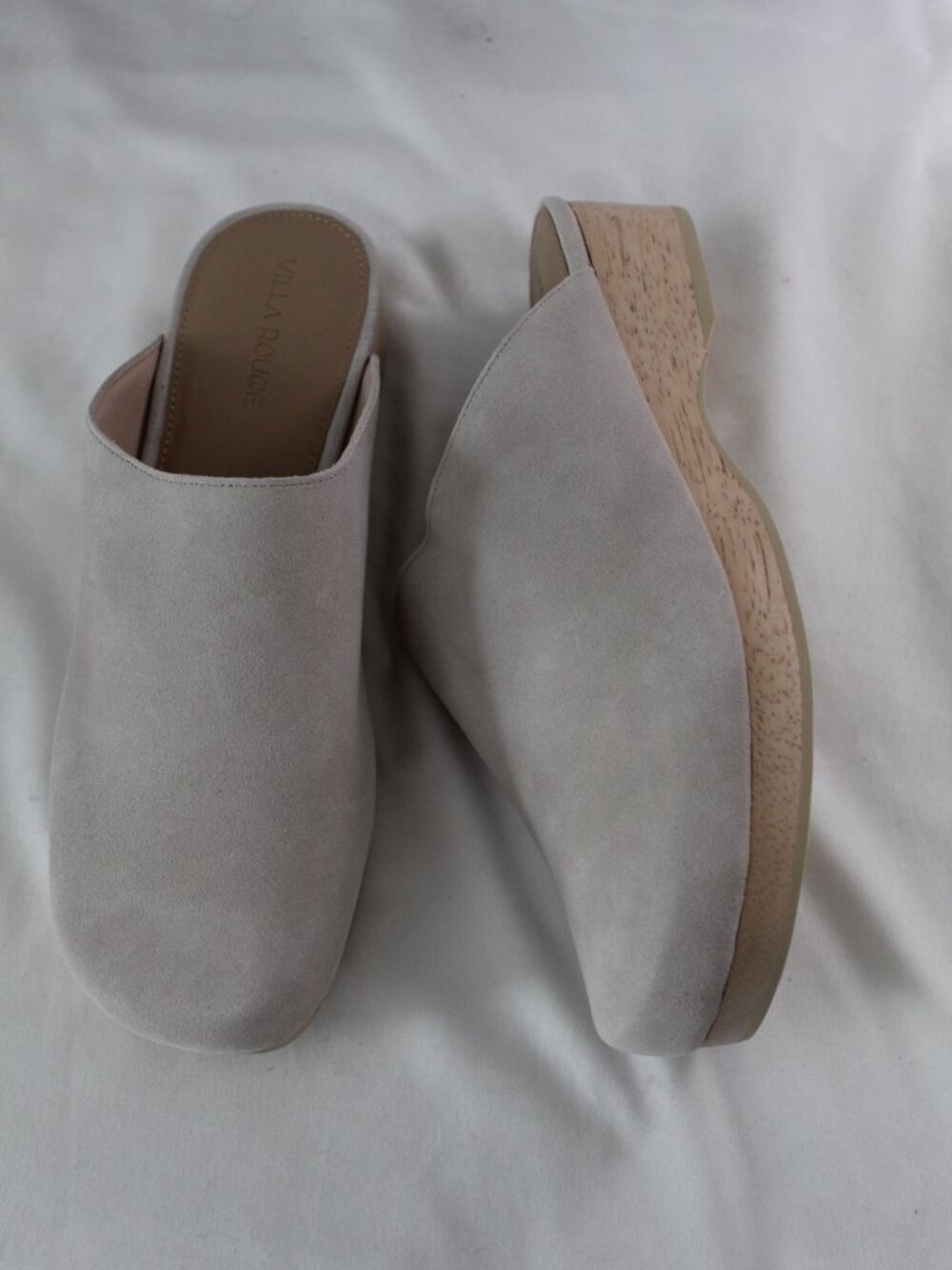 NWB Villa Rouge Valencia Light Gray Wooden Soles Clogs Slides Mules Slip Ons 9.5